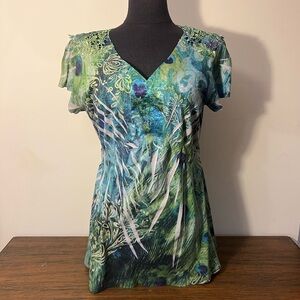 Cato Green Peacock Print Women's Blouse